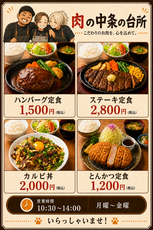 肉の中条の台所 メニュー